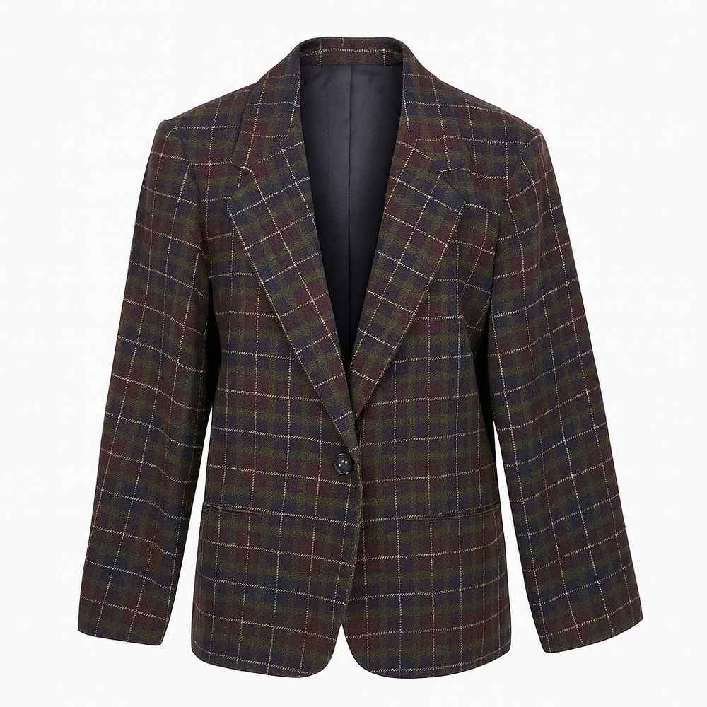 Requirements Women's 12 Blazer Wool Boxy Plaid Blue Green Academia‎ Preppy Fall